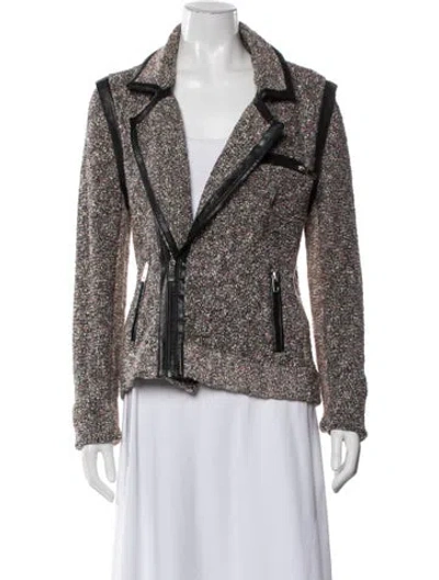 Pre-owned Rag & Bone Tweed Pattern Biker Jacket In White