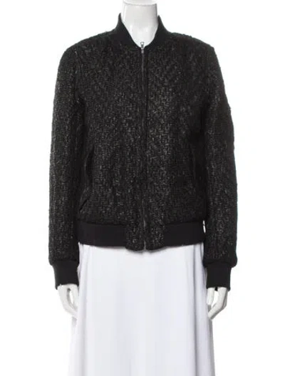 Pre-owned Rag & Bone Tweed Pattern Bomber Jacket In Black