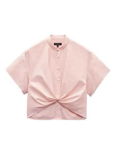 Rag & Bone Twist-front Short-sleeve Top In Pink