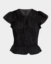 Rag & Bone Valentina Tiered Flutter Sleeve Top In Black