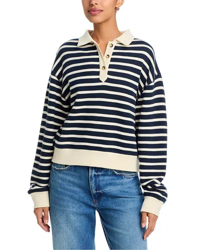 Rag & Bone Vintage Terry Striped Polo Sweatshirt In White