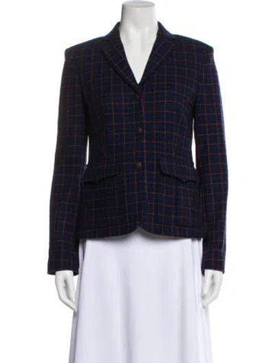 Pre-owned Rag & Bone Virgin Wool Plaid Print Blazer In Blue