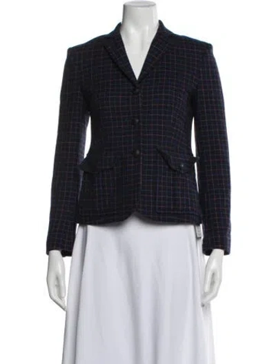 Pre-owned Rag & Bone Virgin Wool Plaid Print Blazer In Blue