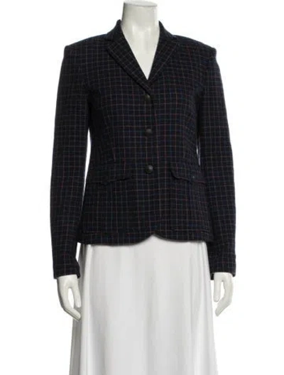 Pre-owned Rag & Bone Virgin Wool Plaid Print Blazer In Blue