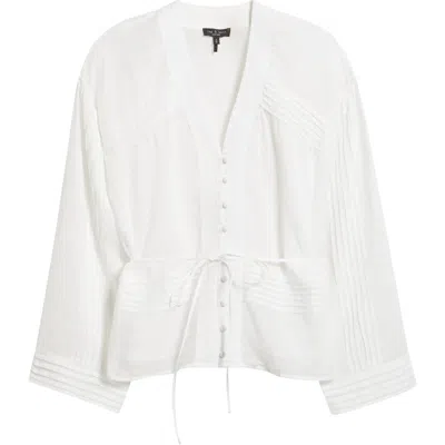 Rag & Bone Viviana Short Sleeve Tie Waist Button-up Shirt In White
