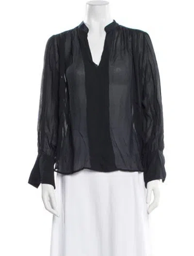 Pre-owned Rag & Bone V-neck Long Sleeve Blouse In Blue