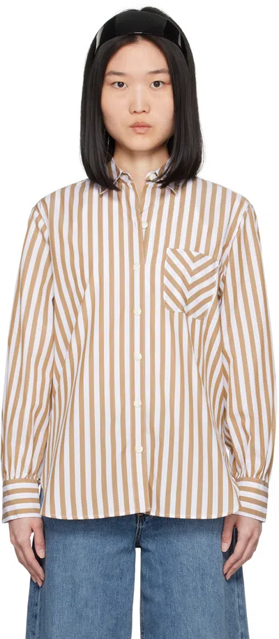 Rag & Bone White & Brown Maxine Shirt In Brwstripe