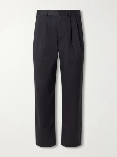 Rag & Bone Wide-leg Pleated Stretch Cotton-twill Trousers In Black