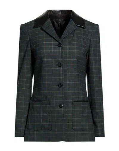 Rag & Bone Woman Blazer Deep Teal Size 10 Wool, Polyester, Elastane In Green
