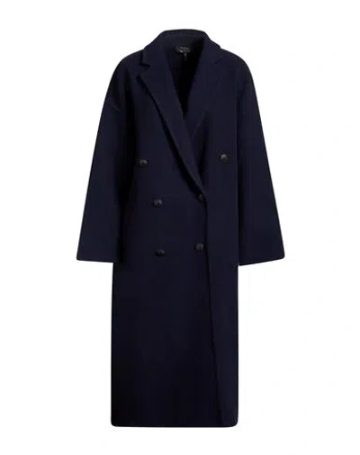 Rag & Bone Woman Coat Navy Size L Virgin Wool, Polyamide In Multi