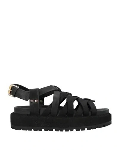 Rag & Bone Woman Sandals Black Size 8 Leather, Textile Fibers