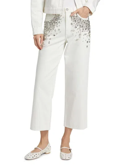 Rag & Bone Women's Andi Embellished High-rise Ankle Wide-leg Jeans In White