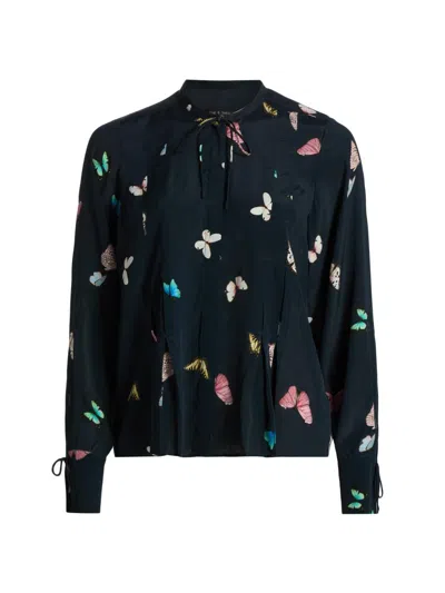 Rag & Bone Women's Arden Butterfly-printed Pleated Blouse In Multi