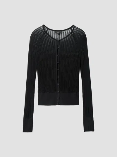 Rag & Bone Aubrey Open Knit Semi Sheer Cardigan In Black