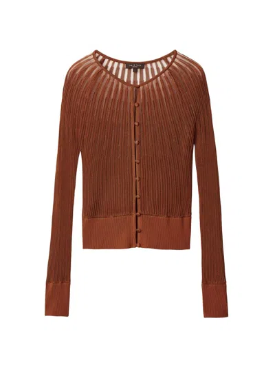 Rag & Bone Women's Aubrey Sheer Striped Cardigan In Burgundy