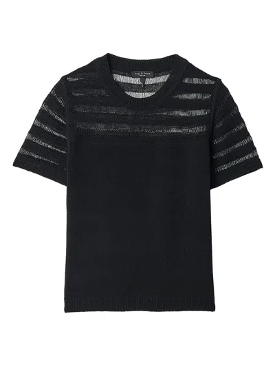 Rag & Bone Ladder-stitch Short-sleeve Sweater In Black