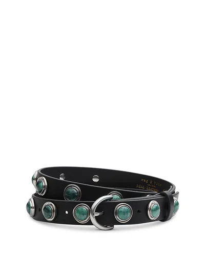 Rag & Bone Celia Studded Stone Leather Belt In Black