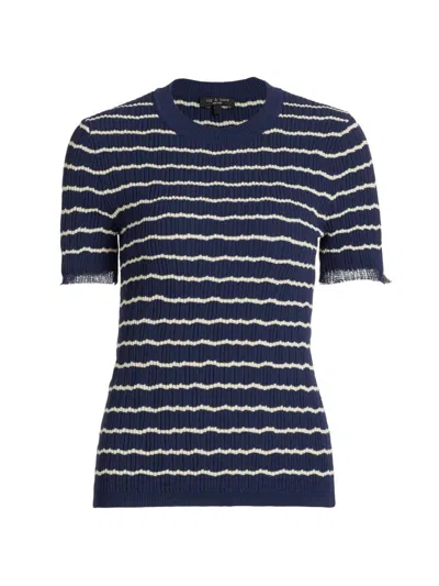 Rag & Bone Women's Chiara Stripes Short-sleeve Crewneck Sweater In Purple