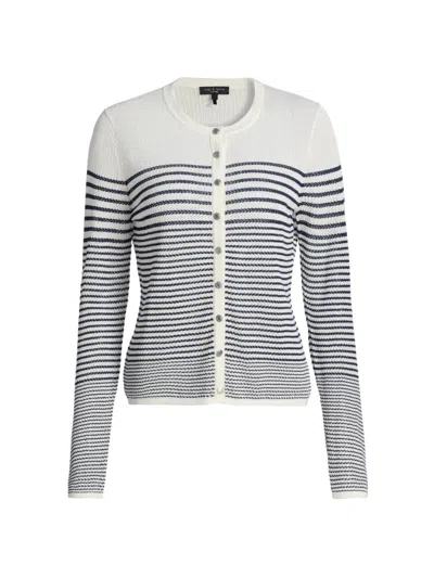 Rag & Bone Daisy Stripe Cotton Blend Cardigan In White