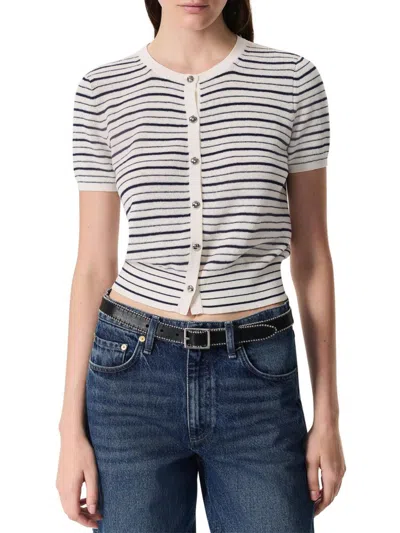 Rag & Bone Women's Dina Striped Stretch-cotton Short-sleeve Cardigan In White