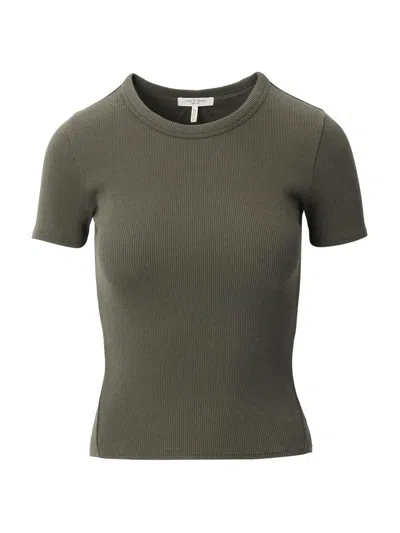 Rag & Bone Women's Essential Rib Stretch-cotton Crewneck T-shirt In Green