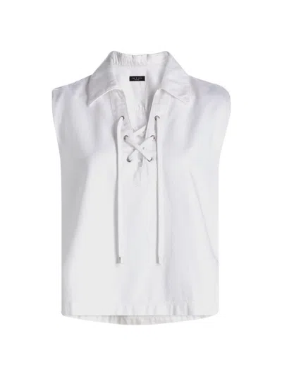 Rag & Bone Women's Fiona Ultra Featherweight Denim Lace Up Shirt In White