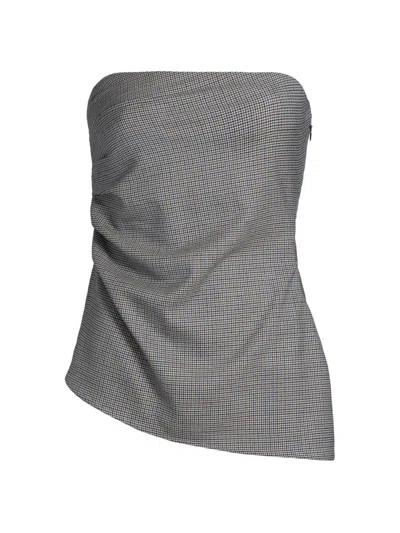 Rag & Bone Genevieve Strapless Houndstooth Wool-blend Top In Blue