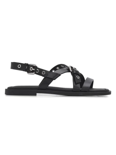 Rag & Bone Harlow Leather Strappy Flat Sandals In Black