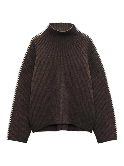 Rag & Bone Women's Ingrid Wool Leather-trim Turtleneck Sweater In Brown