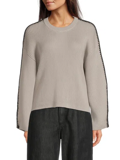 Rag & Bone Women's Isabella Contrast Stitch Rib-knit Cotton Sweater In Gray
