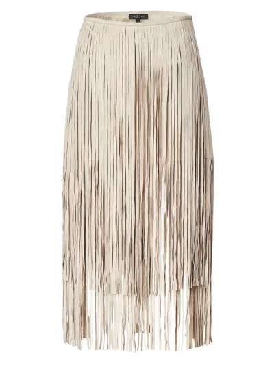 Rag & Bone Women's Jasmine Suede Fringe Midi-skirt In Gray