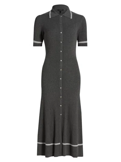 Rag & Bone Women's Kassy Rib-knit Polo Midi-dress In Gray