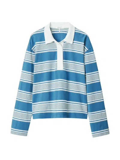 Rag & Bone Women's Kelly Striped Cotton Long-sleeve Polo Shirt In Blue