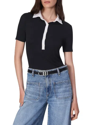 Rag & Bone Women's Knit Button Short-sleeve Polo Shirt In Black