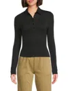 Rag & Bone Women's Lea Long-sleeve Polo Shirt In Black
