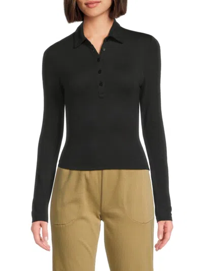 Rag & Bone Women's Lea Long-sleeve Polo Shirt In Black