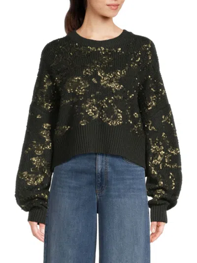 Rag & Bone Women's Liza Sequined Cropped Sweater In Black