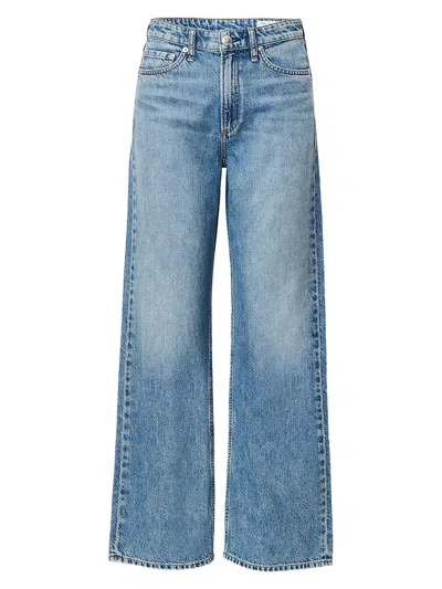 Rag & Bone Logan High Waist Rhinestone Detail Wide Leg Jeans In Blue
