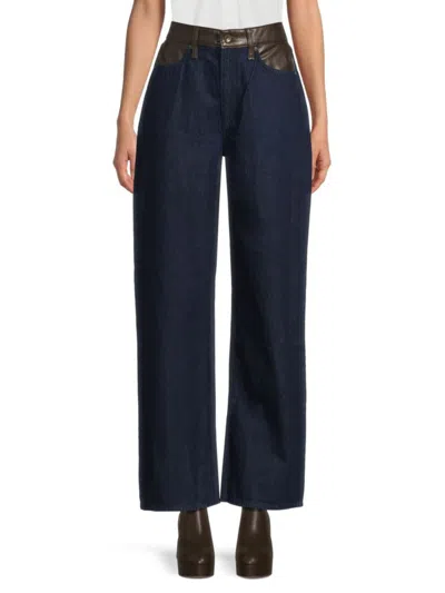 Rag & Bone Women's Lori Faux-leather-trim Jeans In Blue