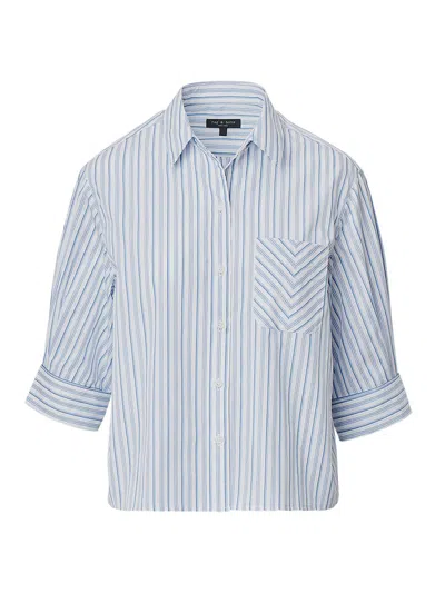 Rag & Bone Lucia Striped Poplin Shirt In Baby Blue Stripe In White