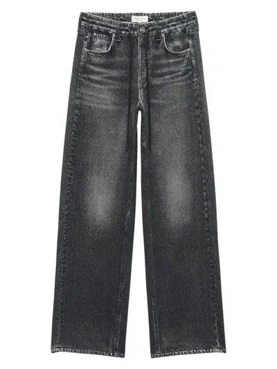 Rag & Bone Miramar Terry Drawstring Wide-leg Jeans In Black