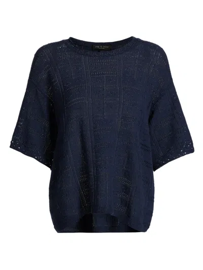Rag & Bone Morgan Pointelle Stitch Sweater In Blue