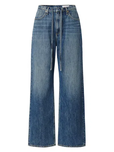 Rag & Bone Women's Phoebe Denim Mid-rise Wide-leg Drawstring Jeans In Blue