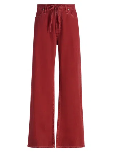Rag & Bone Featherweight Phoebe Drawstring High Rise Wide Leg Jeans In Sienna Stone In Red