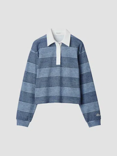 Rag & Bone Women's Rb Miramar Striped Cotton Terry Rugby Polo Shirt In Blue