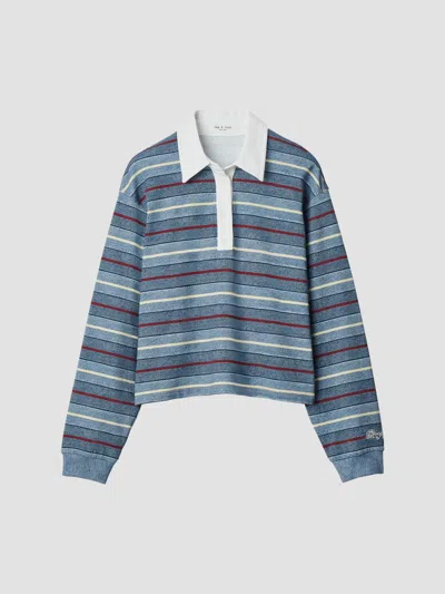 Rag & Bone Women's Rb Miramar Striped Cotton Terry Rugby Polo Shirt In Blue