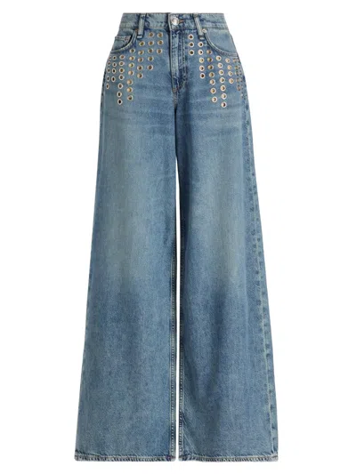 Rag & Bone Women's Sofie Grommet Featherweight Wide-leg Jeans In Blue