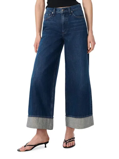 Rag & Bone Sofie High-rise Ankle Wide Leg With Cuff Jeans Dwnjl In Blue