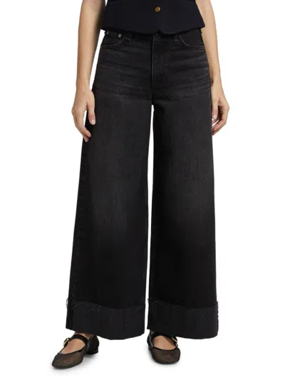 Rag & Bone Women's Sofie High-rise Wide-leg Cuffed Jeans In Black