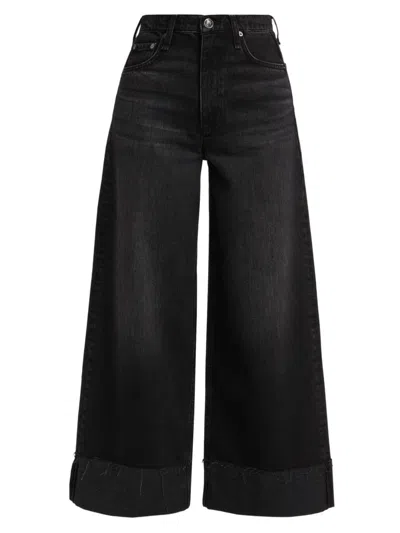 Rag & Bone Women's Sofie High-rise Wide-leg Cuffed Jeans In Black